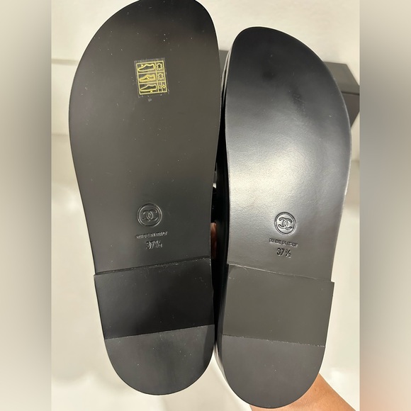 NEW Chanel Black Leather Slingback Dad Sandals with Silver Crystal Accents 37.5 - Picture 9 of 10